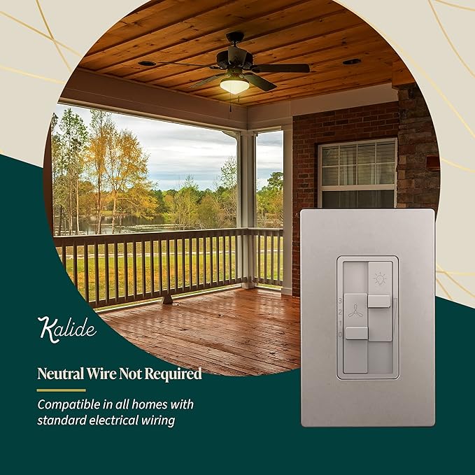 TOPGREENER Kalide Combo Dimmer Switch with 3-Speed Fan Control, Light and Fan Combination Switch, Single Pole, 2.5A, 200W LED/CFL, Neutral Wire Not Required, TGDSFS3-NK, Nickel