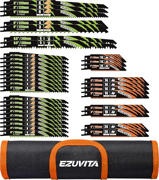 36-Piece Reciprocating Saw Blade Set with Organizer Pouch - Metal&Wood Cutting, Pruning Saw Blades