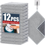 Navona 12 Pcs New Upgrade Steel Wire Dishcloth,Dry and Wet Dual-Use Steel Wire Cleaning Cloth,Powerful Cleaning Non-Scratch Wire Dishcloth Rag for Cookware, Sinks, Dishes, Stove Tops