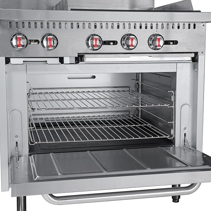 KoolMore KM-CRG36-NG 36 in. 2 Burner Commercial Natural Gas Range with 24 in. Griddle, Solid Black