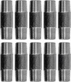 PIPE DÉCOR 1/2" x 2-1/2" Malleable Cast Iron Pipe Nipple, Pre Cut Connectors, Industrial Steel Grey Fits Standard Half Inch Black Threaded Pipes Nipples and Fittings, Vintage DIY Furniture, 10 Pack