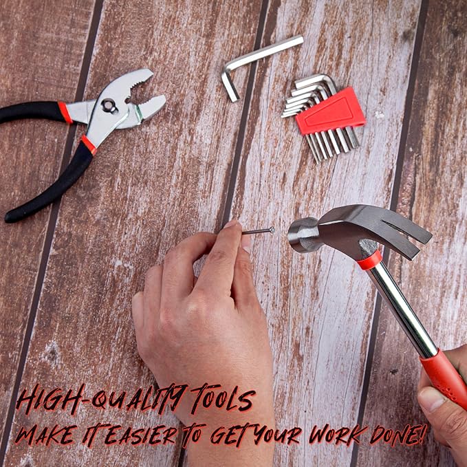 CARTMAN 39-Piece Home Tool Set Kit, Essential Household Hand Tools with Plastic Storage Case, Red