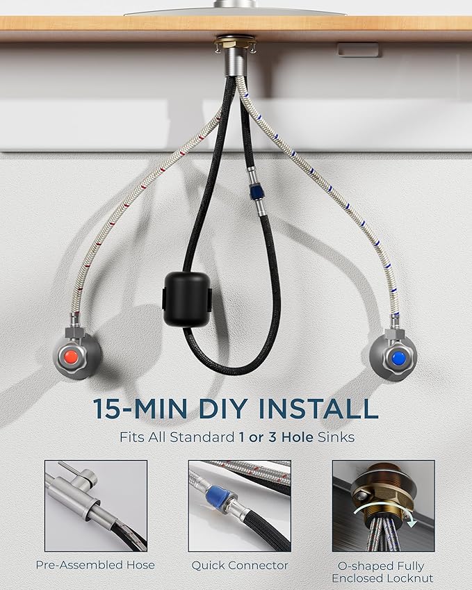 Kitchen Faucet with Soap Dispenser, Brushed Nickel High Arc Stainless Steel Modern Sink Faucet with Pull Down Sprayer, Deck Plate for 1 or 3 Hole Sinks for RV Bar Laundry Farmhouse