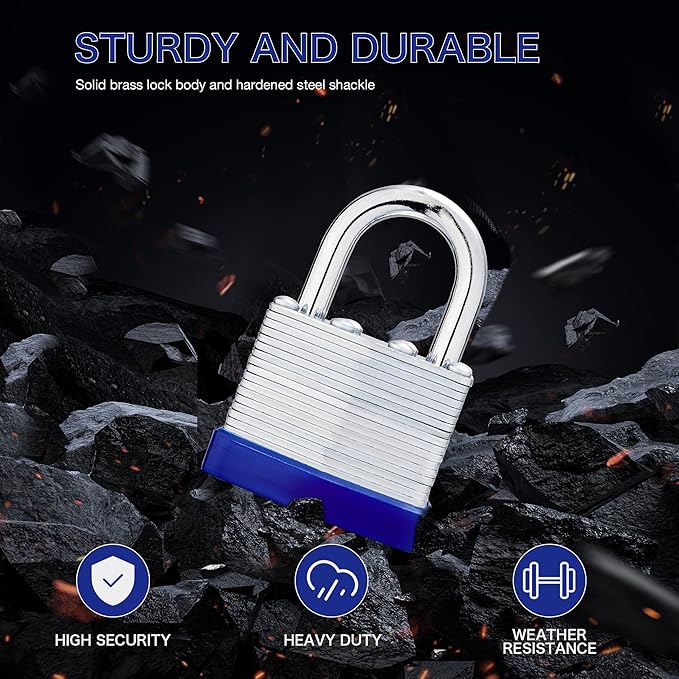 Lock Outdoor Padlocks, Laminated keyed Padlock, 1-9/16 in Wide Body, Padlock Set with Keys (60Pack)
