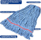 Matthew Cleaning 24oz Heavy Duty Mop Head Commercial Replacement for General and Floor Cleaning, Wet Industrial Blue Cotton Looped End String Head Refill (Pack of 6) Blue