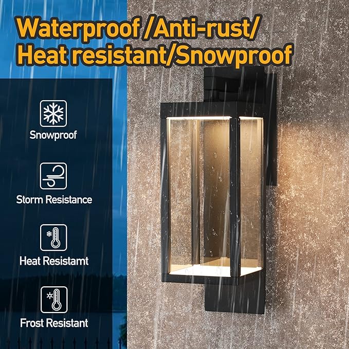 Dusk to Dawn Sensor Outdoor Wall Sconce, LED Integrated Exterior Wall Lantern Fixture, Wall Mount Lights Anti-Rust Waterproof Matte Black Wall Lamp with Clear Glass Shade for Garage, Doorway