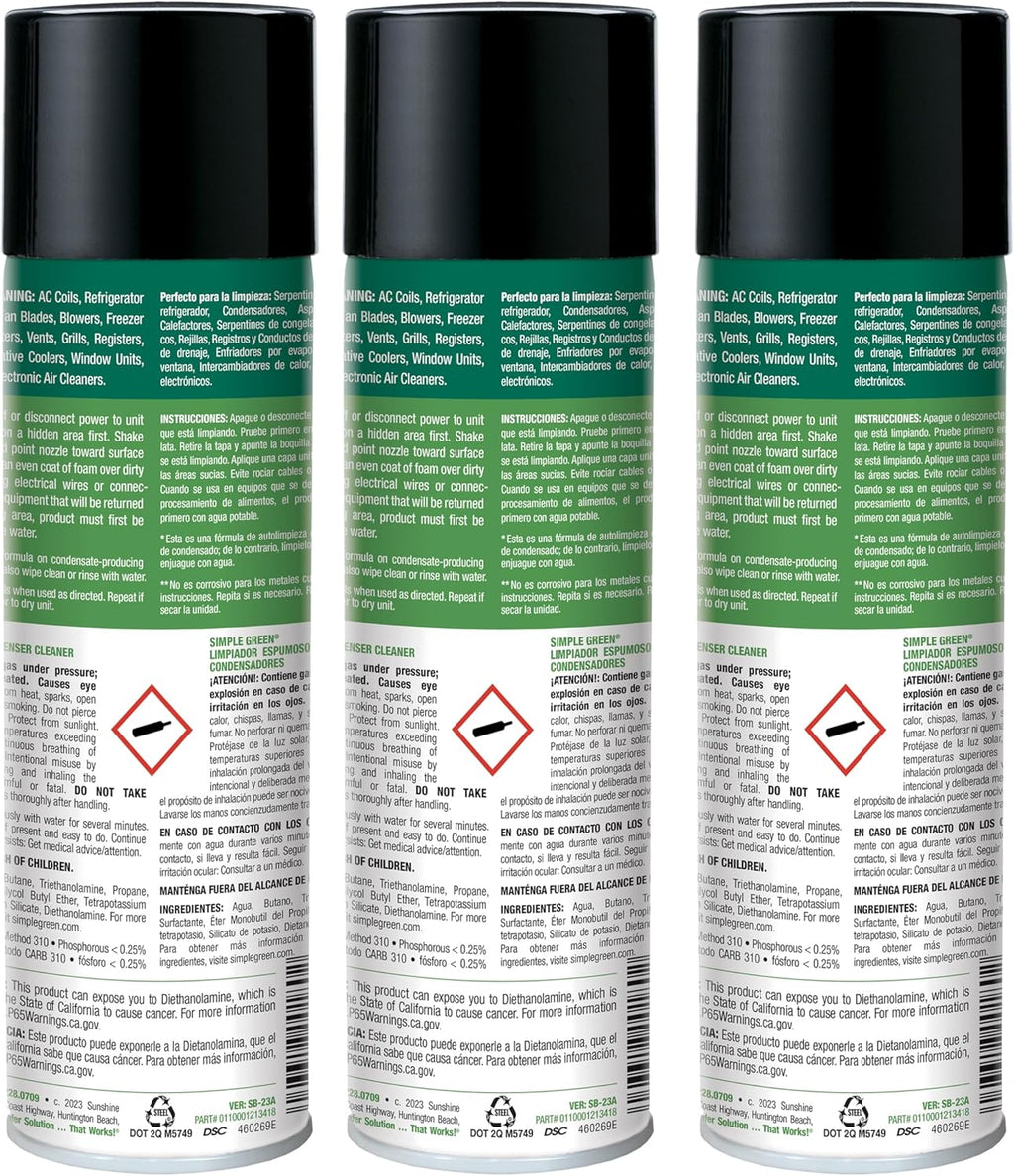 Simple Green Foaming Coil Cleaner 20oz Aerosol (Pack of 3)