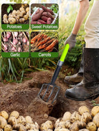 Garden Fork, 4-Tines Pitchforks,45-Inch Pitchfork for Gardening,Fiberglass Digging Fork Pole, D-Handle-(Green)