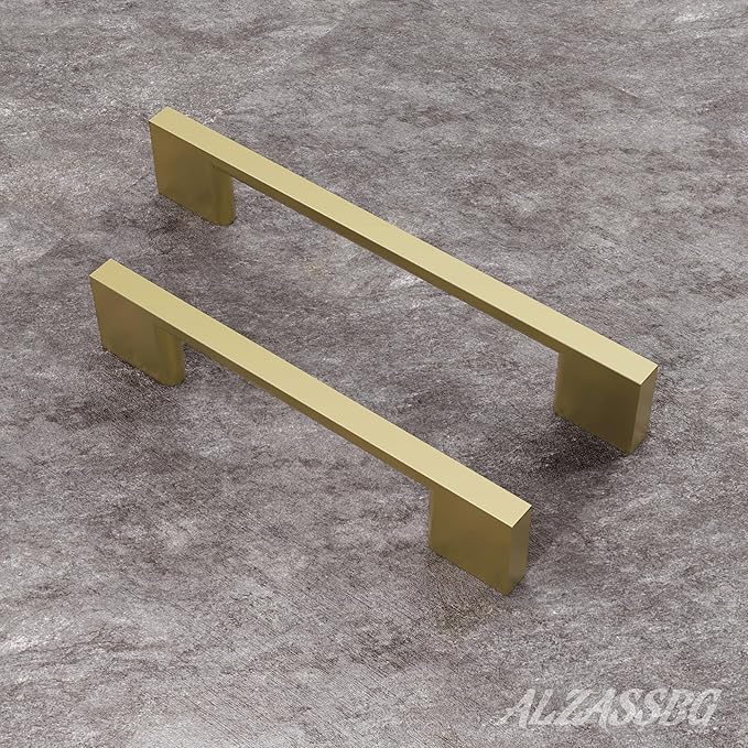 Alzassbg 10 Pack Matt Gold Cabinet Pulls, 10 Inch(256mm) Hole Centers Rectangle Cabinet Handles Kitchen Pulls for Drawers and Cabinets AL3051MGP