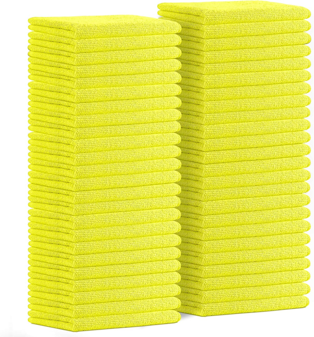 Avalon Towels Microfiber Cleaning Cloths (Value Pack of 48) Size 16" x 16", Highly Absorbent Cleaning Rags, Lint Free Cleaning Towels, Reusable and Washable, Microfiber Towels for Cars (Yellow)