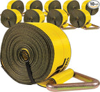 US Cargo Control 4" x 30' Winch Straps with D-Rings (10-Pack), 5,400 LBS Working Load Limit, Heavy Duty Flatbed Tie Downs, Yellow 4 Inch Straps for Flatbed Trailers, Trucks, and Cargo Securement