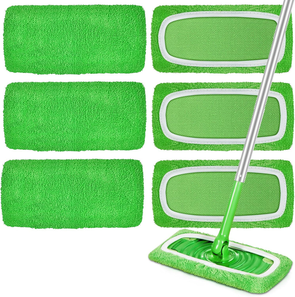 6 Pack Reusable Microfiber Mop Pads Compatible with Swiffer Sweeper Mop, Dry Sweeping Cloths & Wet Mopping Cloths, Washable Wet Pads Refill for Hardwood Surface Floor Cleaning