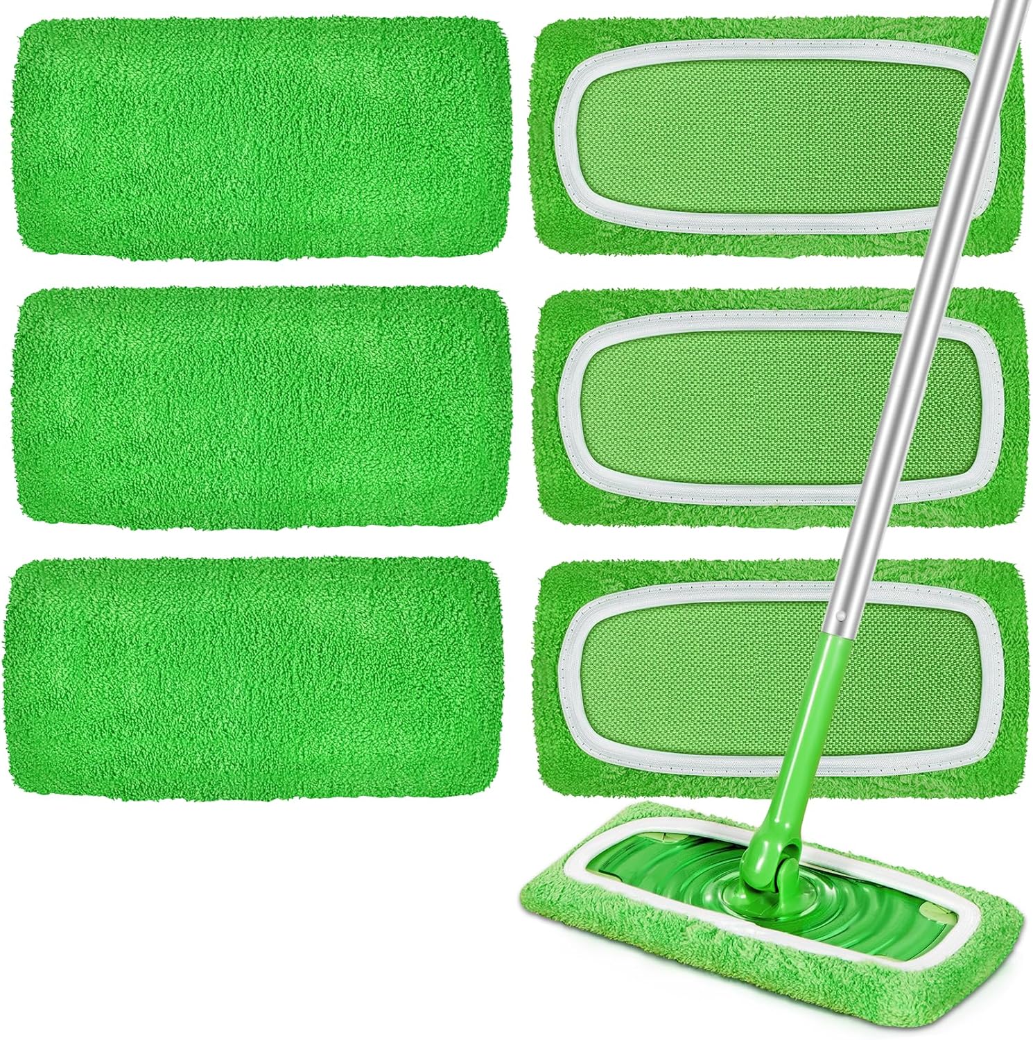 6 Pack Reusable Microfiber Mop Pads Compatible with Swiffer Sweeper Mop, Dry Sweeping Cloths & Wet Mopping Cloths, Washable Wet Pads Refill for Hardwood Surface Floor Cleaning