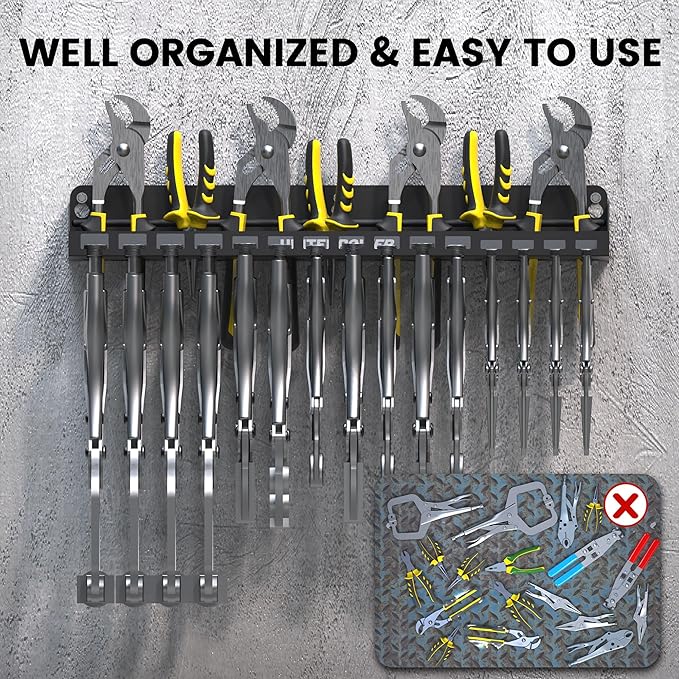UNITEDPOWER Vise Grip Holder, Wall Mount Pliers Storage Rack Organizer for Workshop, Shed, Garage, Stores up to 15 Vises or 11 Pliers