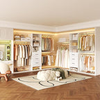 8FT Closet System, 96'' Closet Organizer System with 3 Hanging Rods, Wall Mount Bedroom Wardrobe with 3 Drawers Walk-in Closet, Adjustable Cloth Garment Rack from 5 to 8FT (Cut to Fit), White