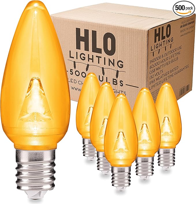 HLO Lighting Smooth C9 Christmas Lights | Yellow LED Bulbs for Indoor & Outdoor Christmas Decor | Set of 500