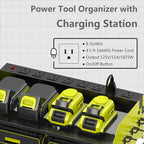 Wall Mount Drill Storage Rack with Charging Station Power Tool Organizer Drill Holder Drill Bit Organizer for Garage Workshop Holds 4 Drills with 8 Outlet Power Strip Christmas Gift(Green Three Layer)