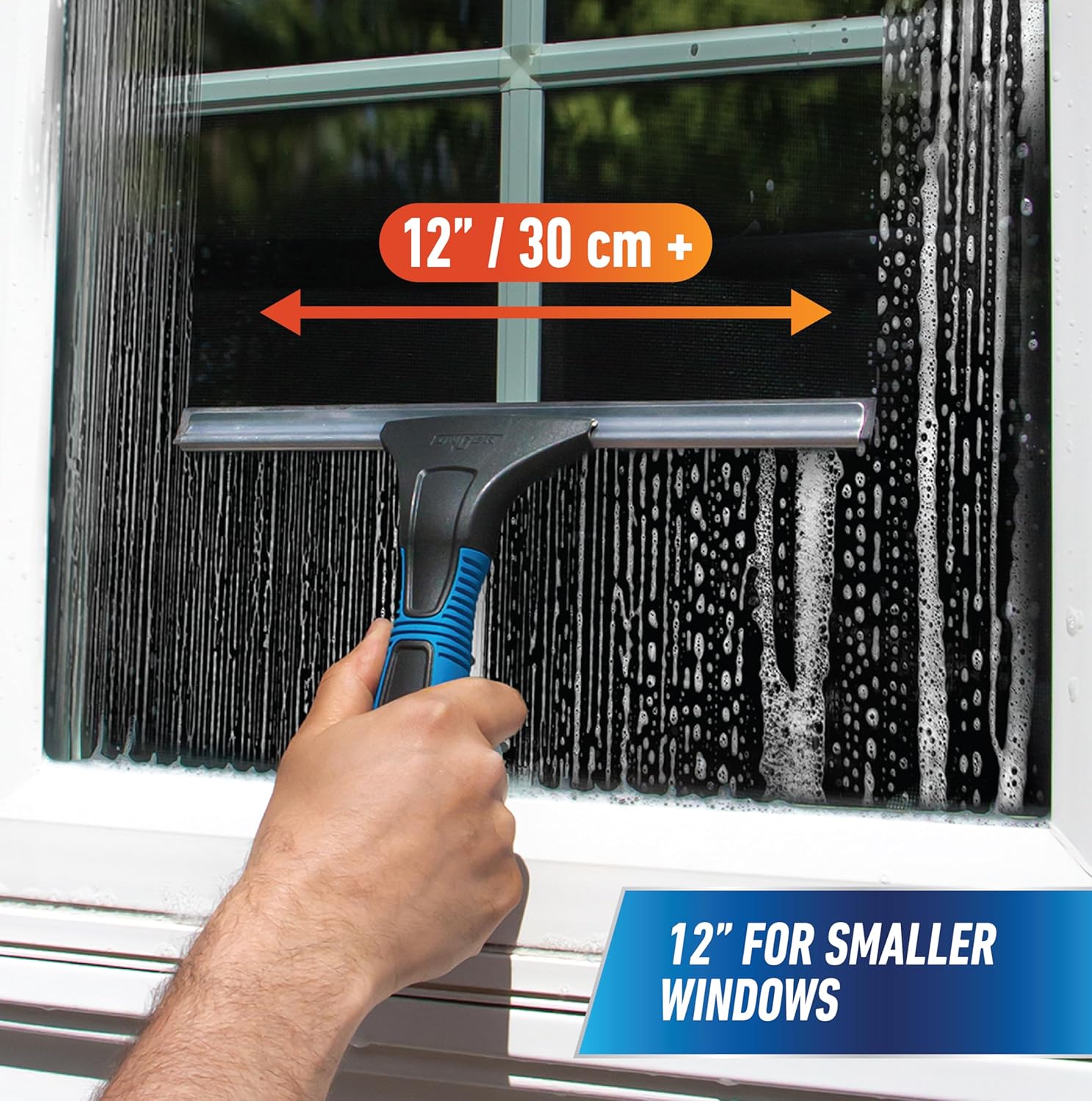 Unger Professional Connect and Clean 18” EZ Change Window and Glass Cleaning Squeegee, Large and Small Windows, Rubber Blade Tool for Streak-Free Results, Includes 12” Channel