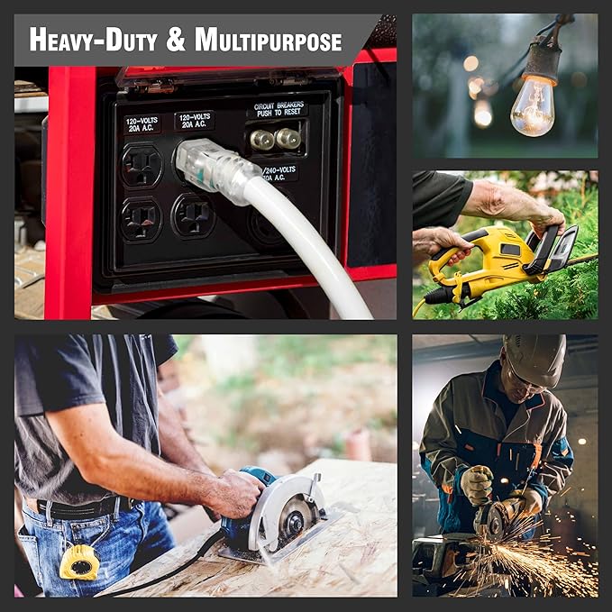 6 ft - 12 Gauge Heavy Duty Extension Cord - 3 Outlet Lighted SJTW - Indoor/Outdoor Extension_Cord by Watt's Wire - 6' 12-Gauge Grounded 15 Amp ExtensionCord Splitter