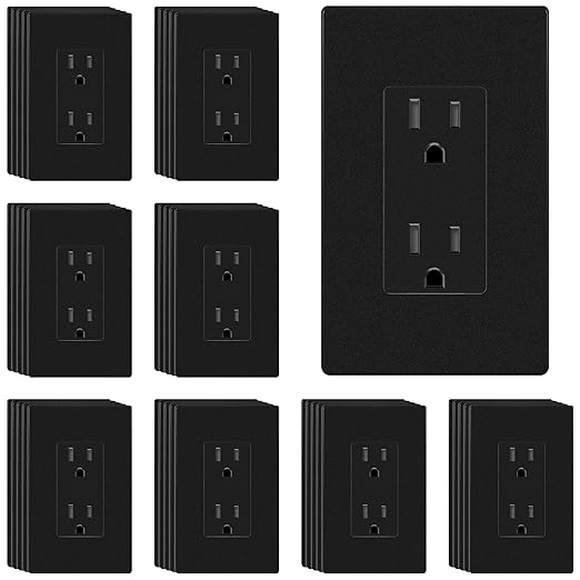 ENERLITES 40 Pack Matte Black Decorator Receptacle with Screwless Wall Plate, Standard Electrical Wall Outlet, 15A 125V, Self-Grounding, 2-Pole, 3-Wire, UL Listed, 61502-TR-MBKSID, Tamper Resistant