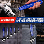 WORKPRO 5-piece Adjustable Wrench Set, 4-Inch & 6-Inch & 8-Inch & 10-Inch & 12-Inch Wrenches, Wide Jaw Black Oxide Wrench, Metric & SAE Scales, Cr-V Steel, for Home, Garage, Workshop