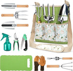 All-in-One Garden Tool Set, 11-Piece Heavy Duty Gardening Tools with Ergonomic Canvas Shoulder Crossbody Bag, Rust-Proof Premium Garden Tool Kit, Gardening Gift for Women Men, Green, GR003
