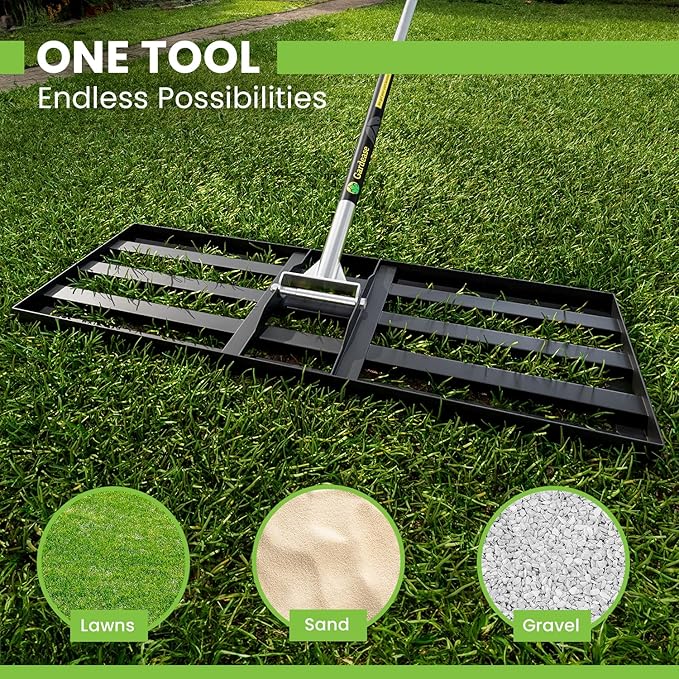 Gardease Lawn Leveling Rake 30" x 10" - Heavy Duty Professional Grade Reinforced Steel Landscape Tool for Soil, Sand & Garden - Superior Strength and Durability