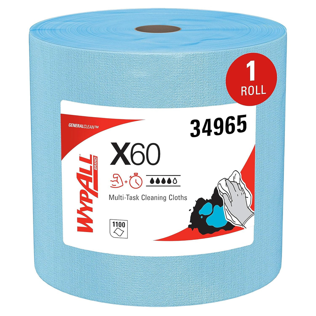 WypAll GeneralClean X60 Cloths Multi-Task Cleaning Wipes, Jumbo (34965), Strong and Absorbent Towels, Blue (1 Roll of 1,100 Sheets, 1,100 Sheet Total)