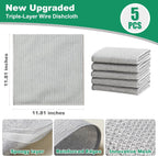 JOYMOOP Multipurpose Non-Scratch Silver Fiber Dishwashing Cloths, Reusable Cleaning Rags, Scrubbing Pads for Dishes, Glass, Stainless Steel - 5 Pack