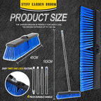 18 Inches Outdoor Push Broom Heavy Duty Shop Broom with 63" Long Handle for Deck Driveway Garage Yard Patio Concrete Floor Cleaning(Blue)