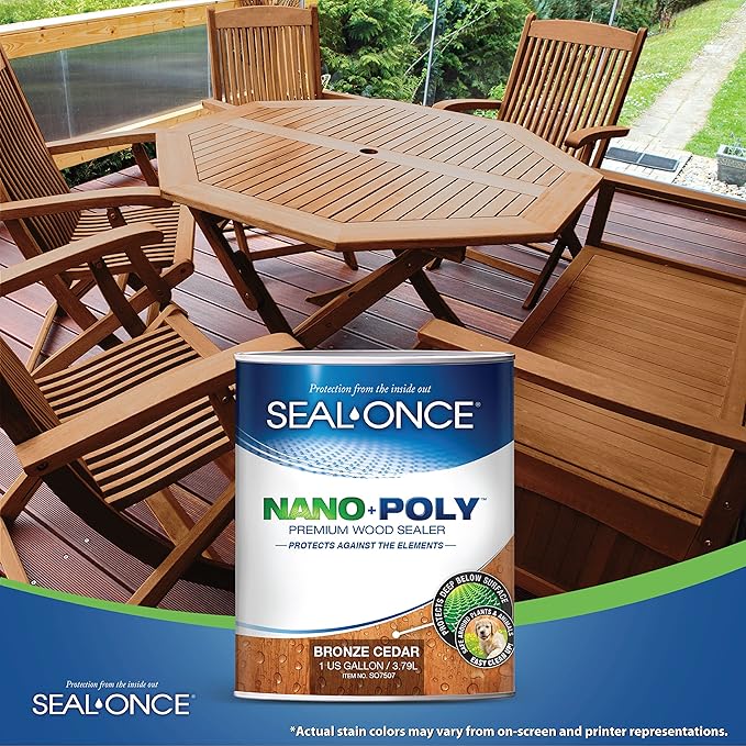 Seal-Once Nano+Poly Penetrating Wood Sealer with Polyurethane - Premium Waterproof Sealant -1 Gallon & Bronze Cedar