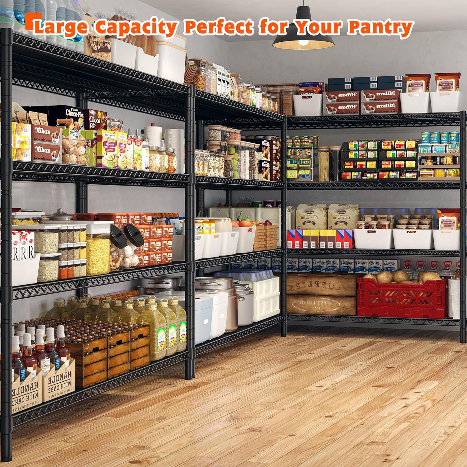 REIBII 60" W Storage Shelves 2878LBS Wire Shelving Unit with Wheels Heavy Duty Metal Shelving Adjustable Metal Shelves for Pantry,Kitchen,Garage,Basement,Business,Warehouse,60”W ×24”D×65.3”H