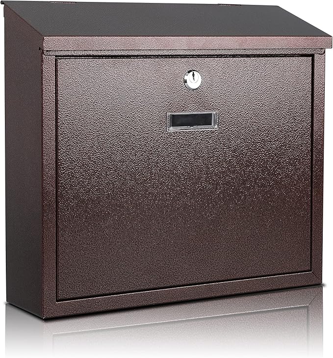 xydled Mail Boxes with Key Lock,Locking Mailbox Wall Mounted, Large Capacity, Galvanized Steel Cover Metal Postbox for House, 14 X 12.5 X 4.25 Inch,Bronze