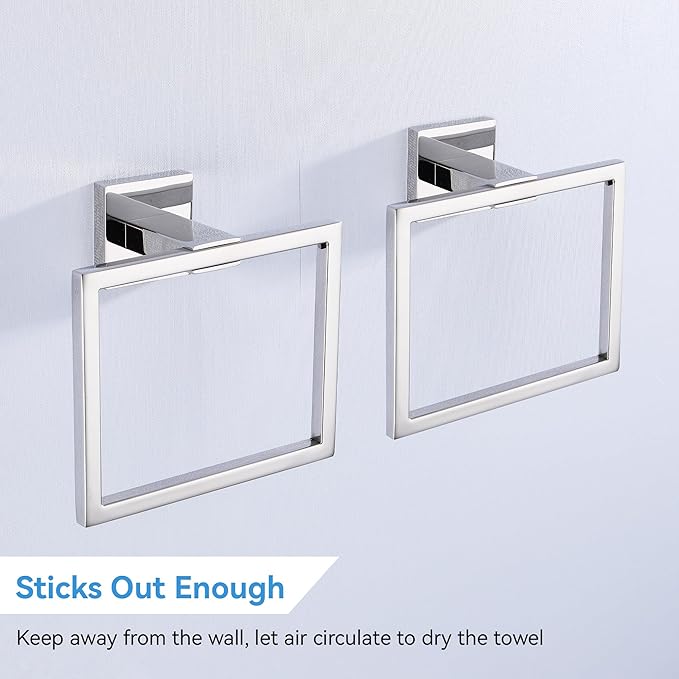 LANC Hand Towel Rings for Bathroom Wall Mount Chrome Polished Square Hand Towel Holder for Lavatory Bathroom Hardware Accessories Stainless Steel Modern Style Shower Towel Towel Racks Hanger, A8896CP