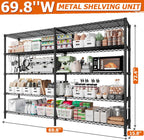 REIBII 1600LBS Storage Shelves Metal Shelving 5 Tier Wire Shelving Unit, 69.8" W Pantry Shelves Kitchen Shelves Adjustable Wire Shelf for Garage Storage Shelves, 69.8" Wx15.8 Dx72.4 H, Black