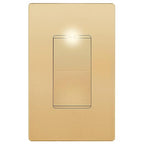 LIDER Minimalist Design Matte Finish Lighted Decorator Switch with Screwless Wall Plate, Frameless Paddle Light Switch with Locator Light, 3-Way, Grounding Screw, 15A 125V, UL Listed, Gold