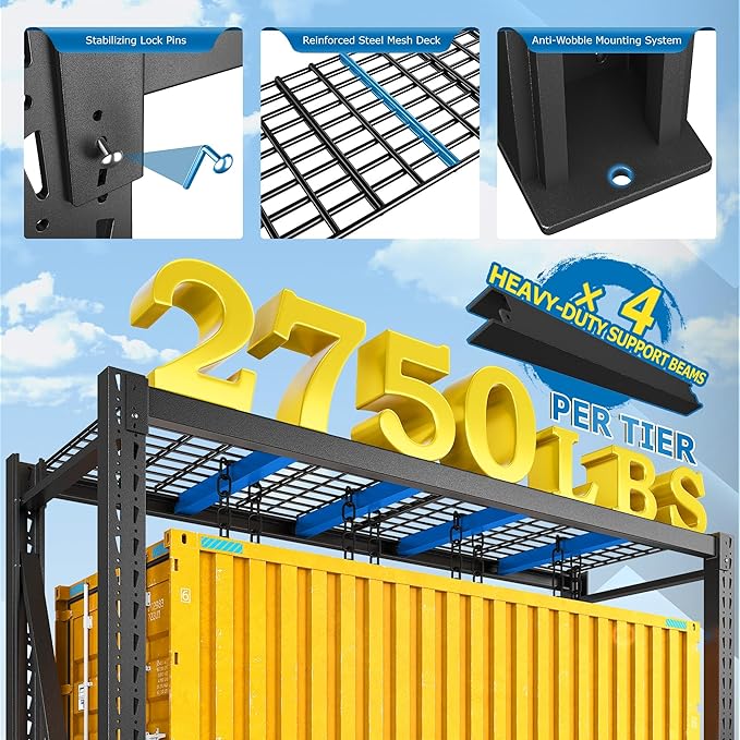 Bepatio 8250LBS Garage Shelving Heavy Duty Storage Shelves Industrial Metal Shelving Adjustable 3-Tier Shelves for Garage, Warehouse Basement 24" D × 60" W × 66" H