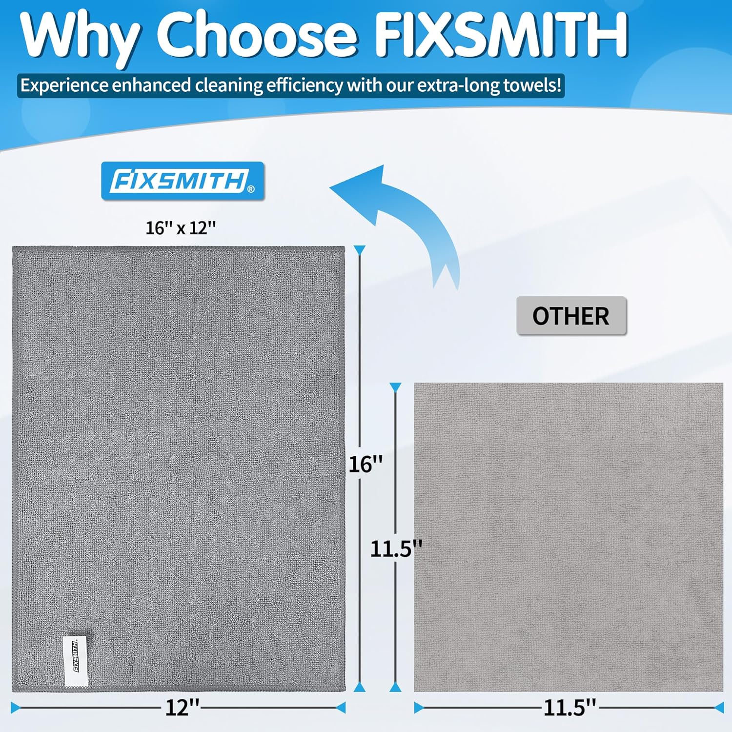 FIXSMITH Grey Microfiber Cleaning Cloth -Pack of 12, Highly Absorbent Cleaning Rags, 16"X12" All Purpose Cleaning Towels for Housekeeping, Kitchen, Car, Lint Free and Reusable Microfiber Towels