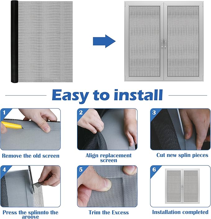 Fiberglass Window Screen Roll 45 in x 98 ft DIY Custom Pet Proof Screen Porch Screen for Outdoor Kitchens Pool Houses