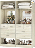 Unikito 50 Inch Closet System with Drawers, 4FT Wood Closets Organizer with Mirror Design, Freestanding Heavy Duty Walk in Closet Towers for Bedroom, Easy Assembly, Max Load 1000 LBS, White Oak