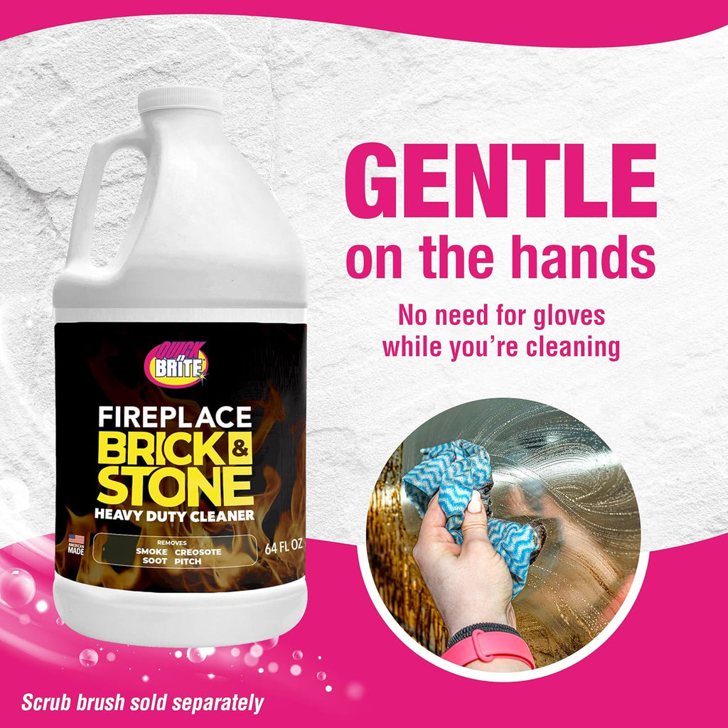 Quick N Brite Fireplace Gel Cleaner for Brick, Stone, Rock, Tile, and Marble, Nonabrasive Fireplace Cleaner, Made in the USA, 64oz