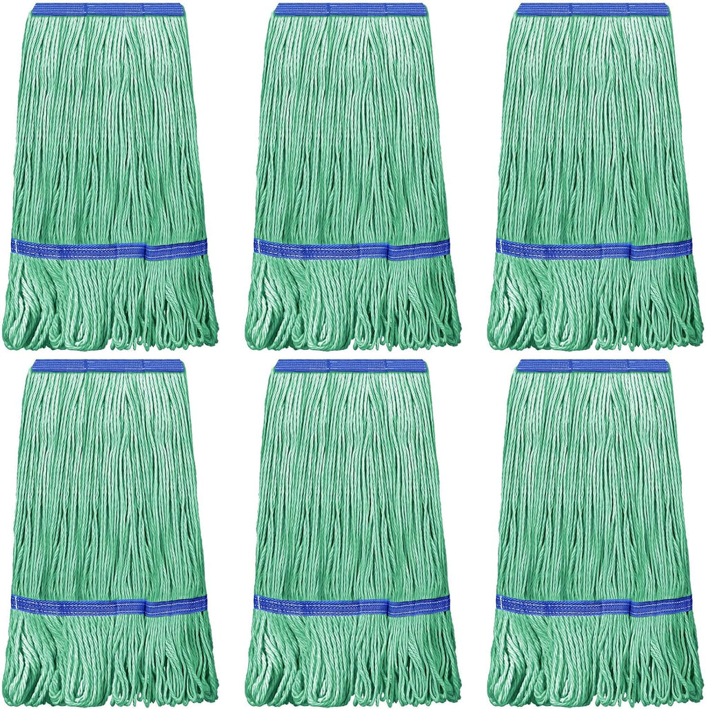 6 Pack Heavy Loop End Cotton String Mop Head Heavy Duty Mop Head Commercial Refills Mop Head Replacement for Home Industrial Commercial Floor Cleaning(Green, Blue)