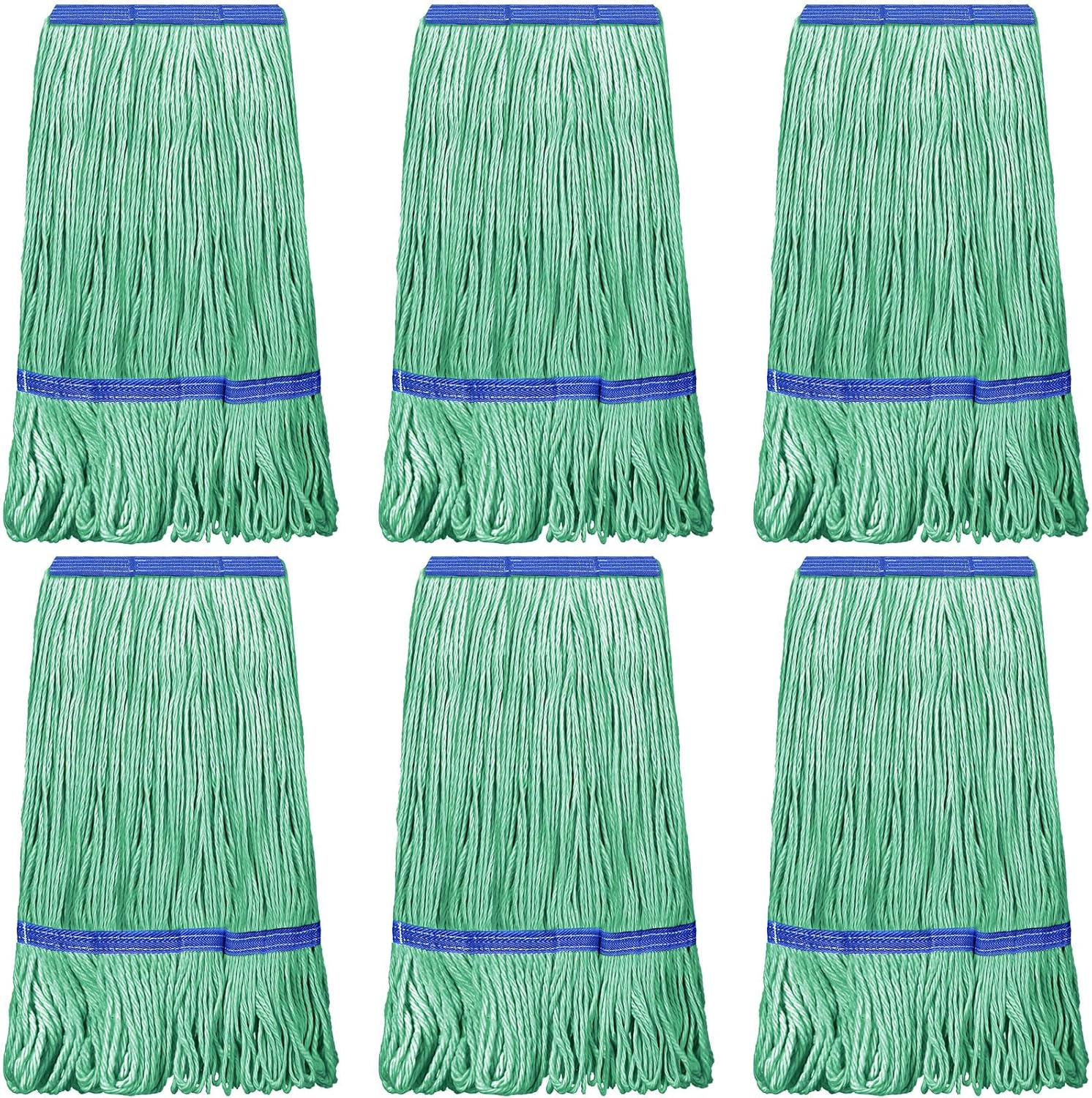 6 Pack Heavy Loop End Cotton String Mop Head Heavy Duty Mop Head Commercial Refills Mop Head Replacement for Home Industrial Commercial Floor Cleaning(Green, Blue)