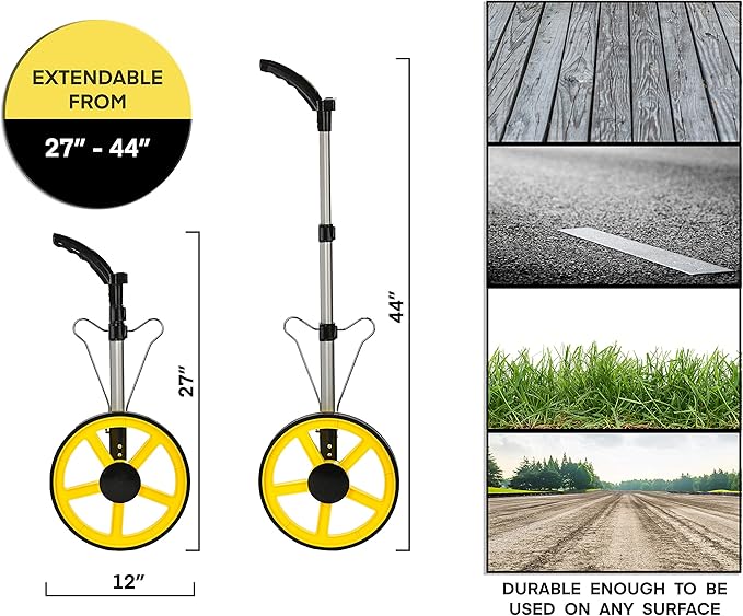 AdirPro Digital Distance Measuring Wheel - Large Digital LCD Display - 12 Commercial Grade Feet-Inch - Free Carrying Bag