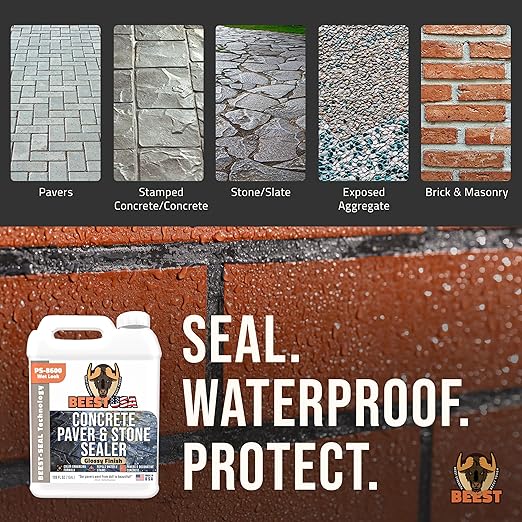 Paver Sealer - 8600 Wet Look (Medium Gloss) - 1 Gallon Covers up to 175-250 sq ft (2 Coats)| Concrete Sealer Outdoor - Color Enhancing Acrylic Sealant for Stones, Patios, Pavers, Bricks & Driveways