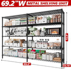 REIBII 70" W Storage Shelves Heavy Duty Load 1600LBS, Metal Shelving 5-Tier Wire Shelving Unit Metal Shelves for Storage Adjustable Shelving Rack for Pantry Kitchen 70" W*15.8" D*72.4" H, 2 Pack