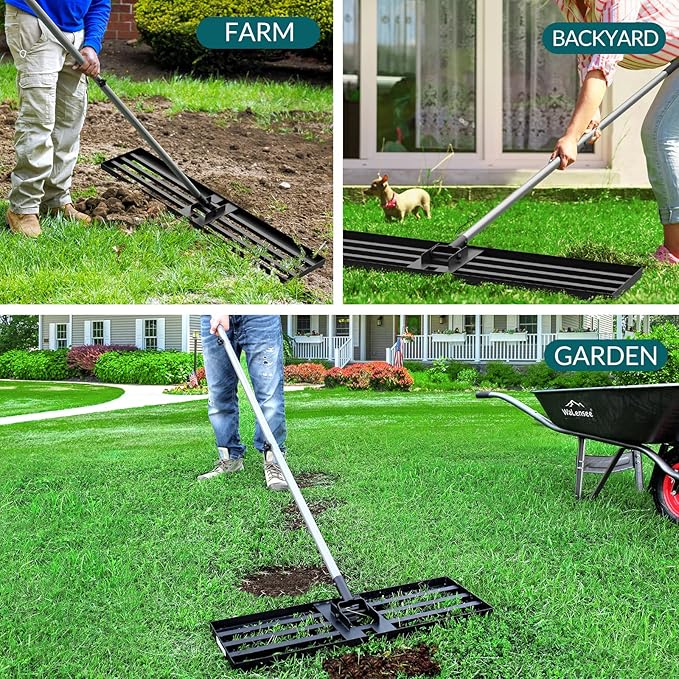 Walensee Lawn Leveling Rake, 7FT 30"x10" Levelawn Tool, Heavy Duty Effort Saving Lawn Level Tool, Steel Handle Lawn Leveler for Yard Garden Golf Course, Ease Level Soil Sand Dirt Surfaces