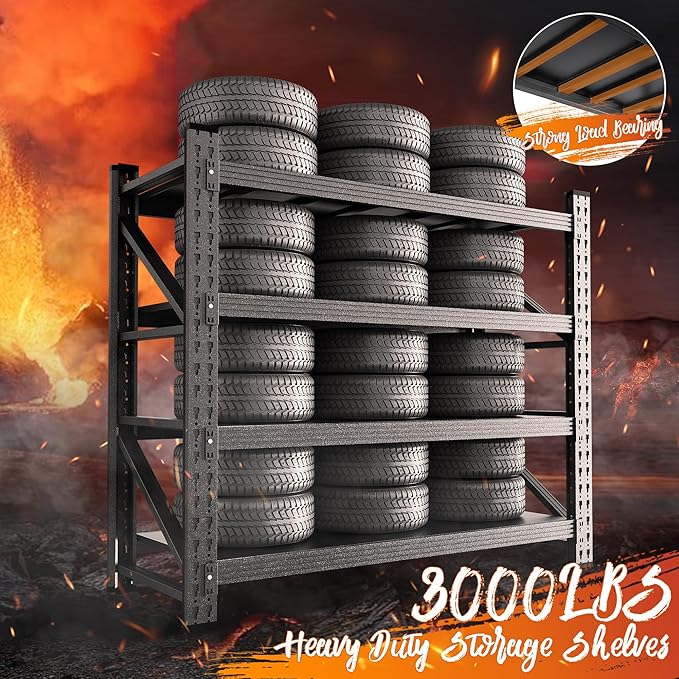3000LBS Storage Shelves, 48" W Heavy Duty Garage Shelving Unit, Adjustable Industrial Shelving, 4 Tier Metal Shelving for Garage, Supermarket, Warehouse, 48" W x 24" D x 70" H