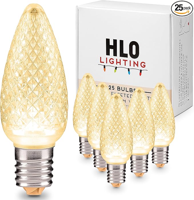 HLO Lighting Set of 25 Sun Warm White C9 Faceted LED Christmas Light Bulbs for Indoor & Outdoor Use | Durable Replacement Bulb