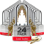 Lion Locks 24 Keyed Alike Padlocks with 2" Long Shackle, 48 Keys - Padlocks for Outdoor Use, Locks with Keys, Hardened Steel Case, Pick Resistant Brass Pin Cylinder for Hasp Latch, Locker, Gate